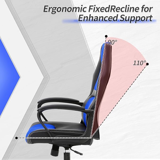 Office Chair Ergonomic Gaming Chair High Back Computer Desk Chair with Lumbar Support Adjustable PU Leather Gamer Chair Comfortable Racing Style for Adults Teens Kids (Classic Version Blue)