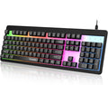 RECCAZR Rainbow LED Backlit Gaming Keyboard104 Full-Size Mechanical Feeling Multimedia PC Gaming Keyboard Anti-GhostingSpill-Resistant for PC and Office Device