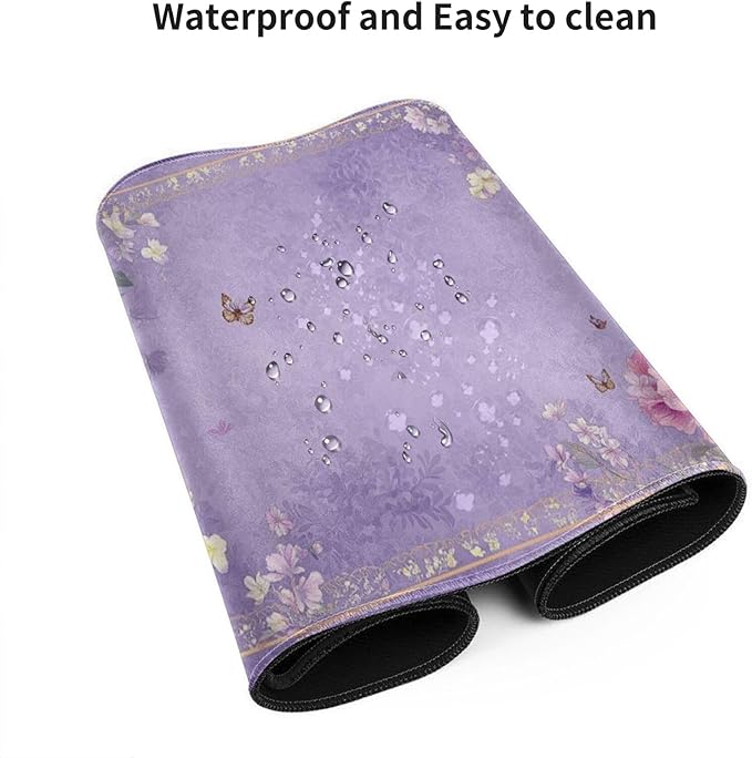 Extra Large Floral Mouse Pad‌ 48 x 24 - Beautiful Flower &amp Butterfly Design XXXL Desk Mat with Non-Slip Base Violet Mousepad Comfortable Keyboard Mat for Gaming &amp Work