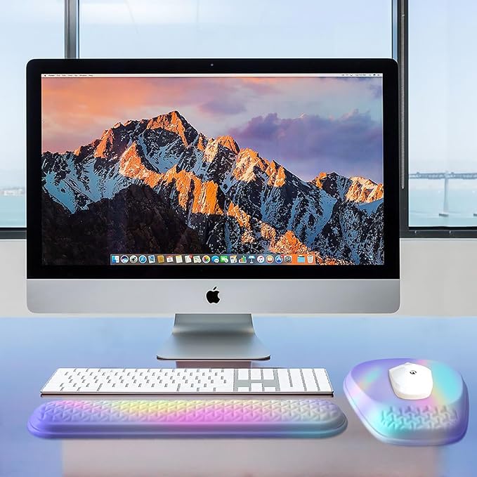 Mouse Pad with Wrist Rest Comfortable Memory Foam Wrist Rest for Computer Keyboard Ergonomic Mouse Pad Set for Easy Typing &amp Pain Relief - Gradient Blue Pink