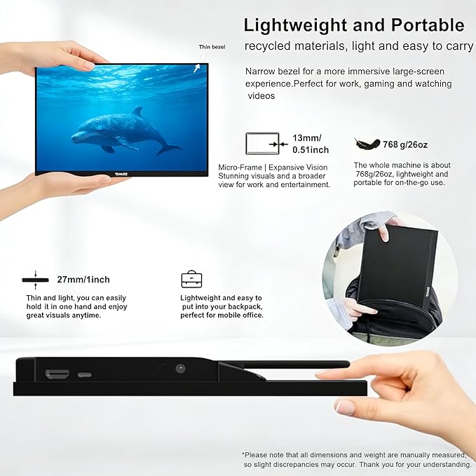 14 Portable Monitor1366*768 HD USB-C HDMI Second External Monitor for LaptopPCMac PhonePSXboxSwichIPS Ultra-Thin Zero Frame Gaming Display