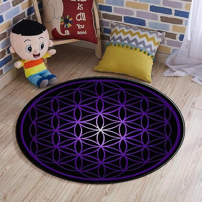 Dark Blue Flower Room Round Chair Mat for Carpeted Floor Anti-Slip Floor Protector Gaming Computer Chair Mat for Office Gaming Colorful Geometric Circular MotifsBlue Purple Diameter 47.2 in