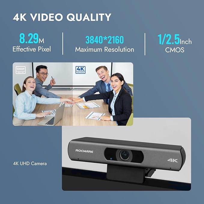 ROCWARE RC18 4K USB Camera with AI Tracking Speaking Tracking and Auto Framing