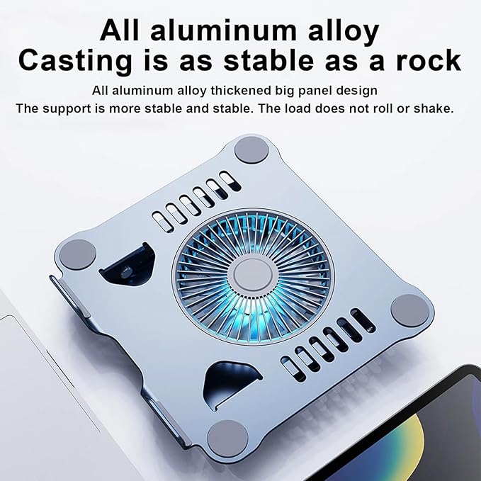 Laptop Cooler Cooling Pad Stand - Slim Ergonimic Laptop Stand for Desk 3 Speed Cooling Fan Adjustable Height Laptop Cooling Stand for MacBook 11-15.6 Inch Blue &amp Gray