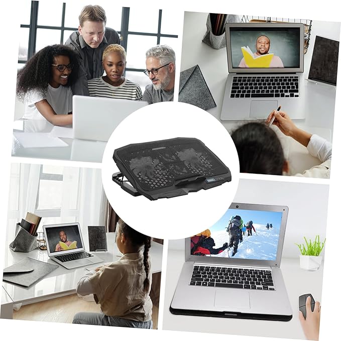 Tofficu Notebook Cooler Adjustable Height Led Fan Dual USB Ports Angle Support for Quiet Laptop Cooling and Ventilation Portable Laptop Cooling Mat