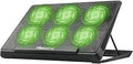 Portable Metal Mesh Laptop Cooler Cooling Pad 6 Quiet Fans w/Green LED Light 5 Adjustable Heights Up to 17 in Notebook 2 USB Interface w/Speed Control Switch Non-Slip - Black (11147)