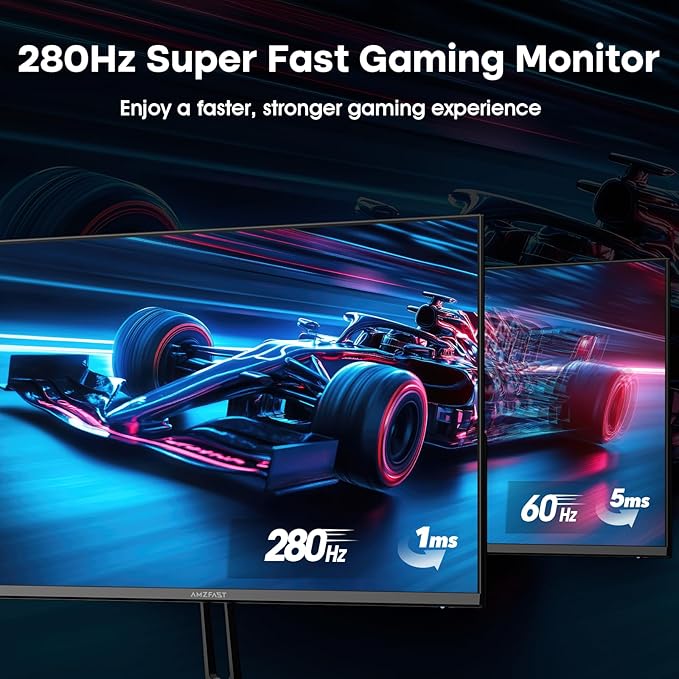 Amzfast 24.5 Inch 280Hz/240Hz Gaming Monitor 1ms Adaptive Sync FHD 1080p Computer Monitor 3000:1 HDR 10 Bit 126% sRGB 93% DCI-P3 TÜV Rheinland Eye Care HDMI 2.0 x 2 &amp DP 1.4 x 2 AMZG25X1