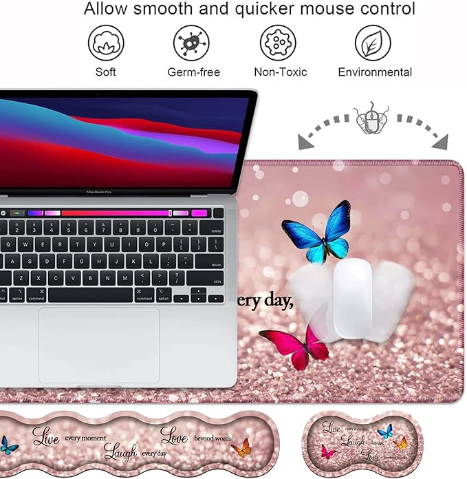 Ergonomic Keyboard Wrist Rest &amp Mouse Pad Wrist Rest Set Large XXL Gaming Desk Mat 31.5x 11.8 Non-Slip Base Memory Foam Easy Typing Pain Relief for Office &amp Home Glitter Quote Live Laug