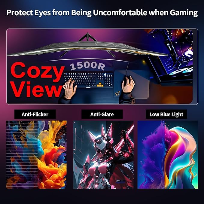 ZZA 32 Inch Curved Gaming Monitor QHD 2560x1440 Ultra 300Hz &amp 240Hz Refresh Rate Computer Monitor VA Panel1500R 1ms HDR AMD FreeSync Premium NVIDIA G-SYNC Compatible