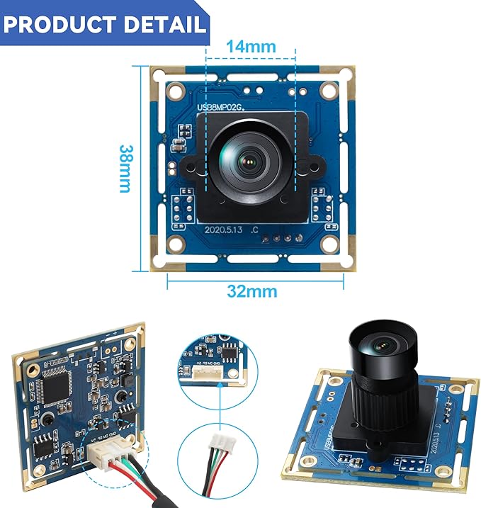 USB Camera Module 8MP No Distortion 75 Degree Lens Full HD 2448P WebcamUVC Compliant Webcam for Windows/Linux/MacEmbedded Camera for IndustrialRobot3D Printer