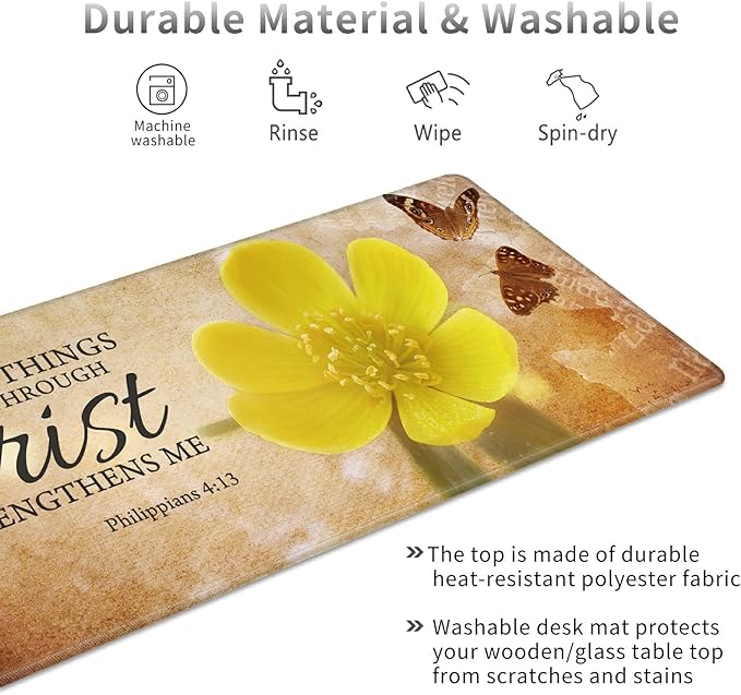 Desk Pad Mat + Wrist Rest Pad + Coasters Set Durable Office Desk Mat 31.5x 11.8 Large Gaming Mouse Pad Extended Non-Slip Rubber Base Keyboard Pad for Laptop &amp Home Bible Verse Philippians 4:1