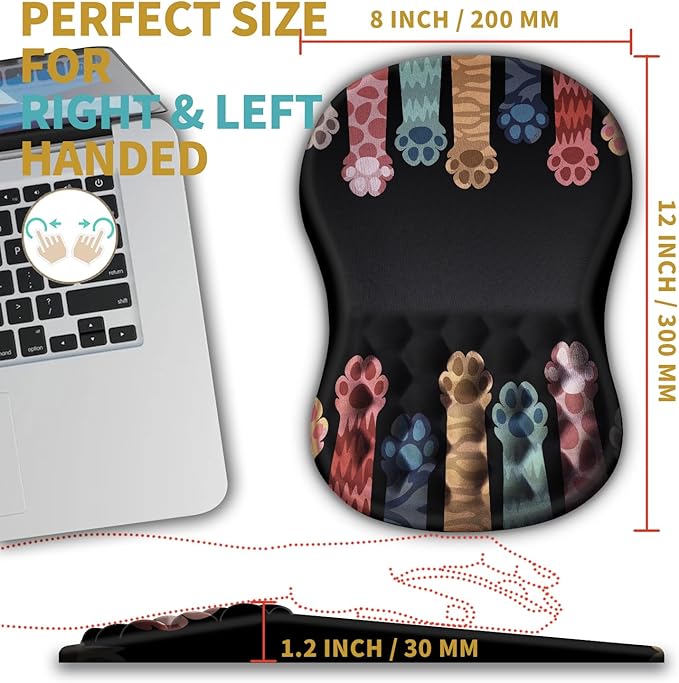 Hokafenle Ergonomic Mouse Pad Wrist Support with Massage Design Wrist Rest Pain Relief Mousepad with Memory Foam&ampNon-Slip PU Base Mouse Pads for Wireless Mouse &amp Desk (12x8 inchPaw)