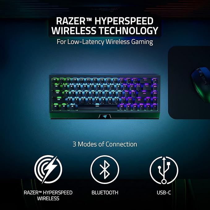 Razer BlackWidow V4 Mini HyperSpeed Wireless Hot Swappable 65% Gaming Keyboard: HyperSpeed Wireless &amp Bluetooth 5.0 - Orange Switches Tactile &amp Quiet - Phantom Pudding Keycap(Renewed)