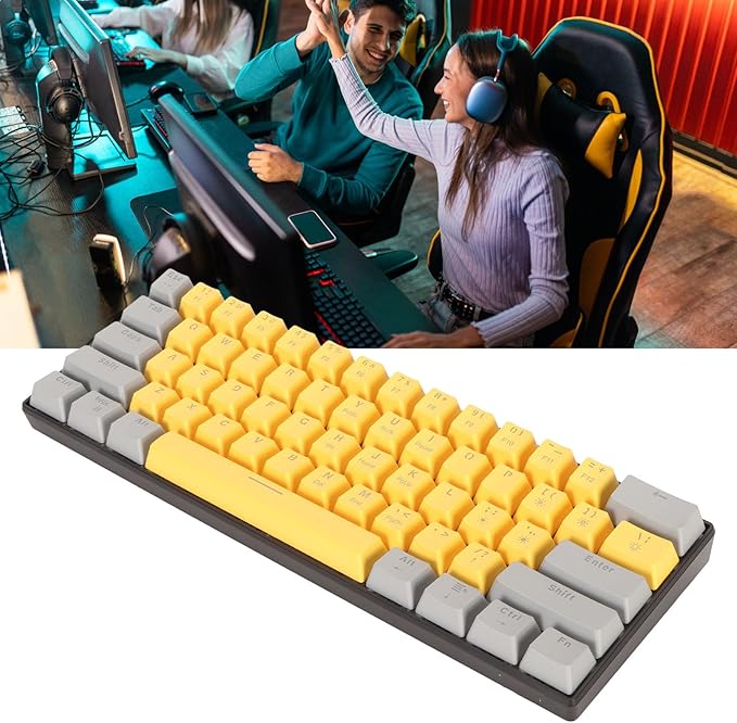 GOWENIC Mechanical Keyboard 60% Mechanical Gaming Keyboard with LED Backlit 61 Keys Compact Mini Wired Keyboard Mechanical Shaft Switches for PC Laptop (Grayish Yellow