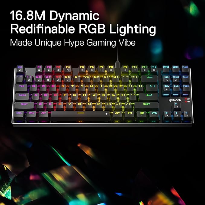 Redragon K660 (K556 TKL) RGB Wired Gaming Keyboard 80% 87 Keys Mechanical Keyboard w/Aluminum Base Upgraded Hot-Swap Socket and Noise Absorbing Foams Quiet Linear Red Switch