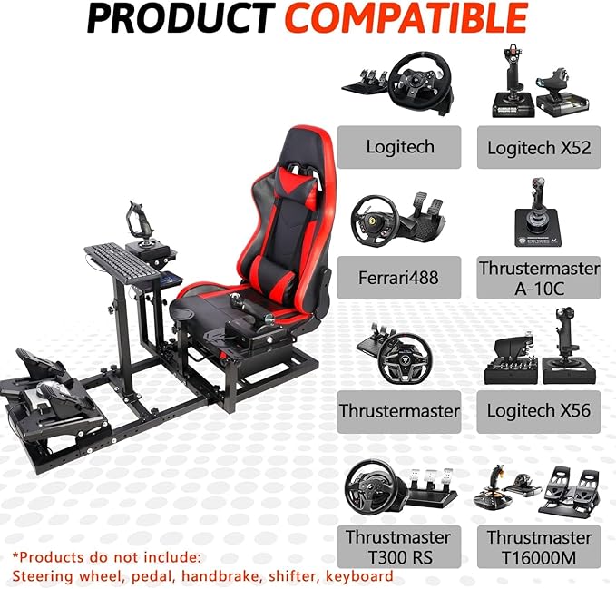 Flight Racing Simulator Cockpit with Racing Seat Fit for Logitech G29 G920 G923 X52 X56 for Thrustmaster Hotas Without Wheel Pedals shifters Keyboard and Flight Stick