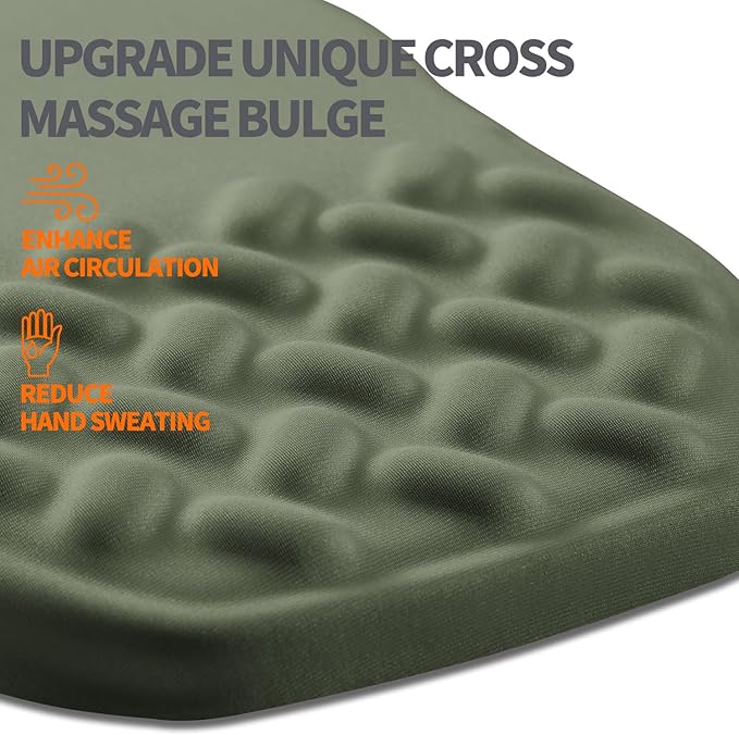 Ergonomic Slope Mouse Pad Wrist Support Wrist Rest Mousepad for Carpal Tunnel Pain Relief with Massage Bulge and Slow Rebound Memory Foam (12x8 inch Olive Green)