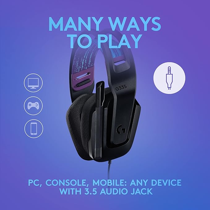 Logitech G335 Wired Gaming Headset with Flip to Mute Microphone 3.5mm Audio Jack Memory Foam Earpads Lightweight Compatible with PC Playstation Xbox Nintendo Switch – Black (Renewed)