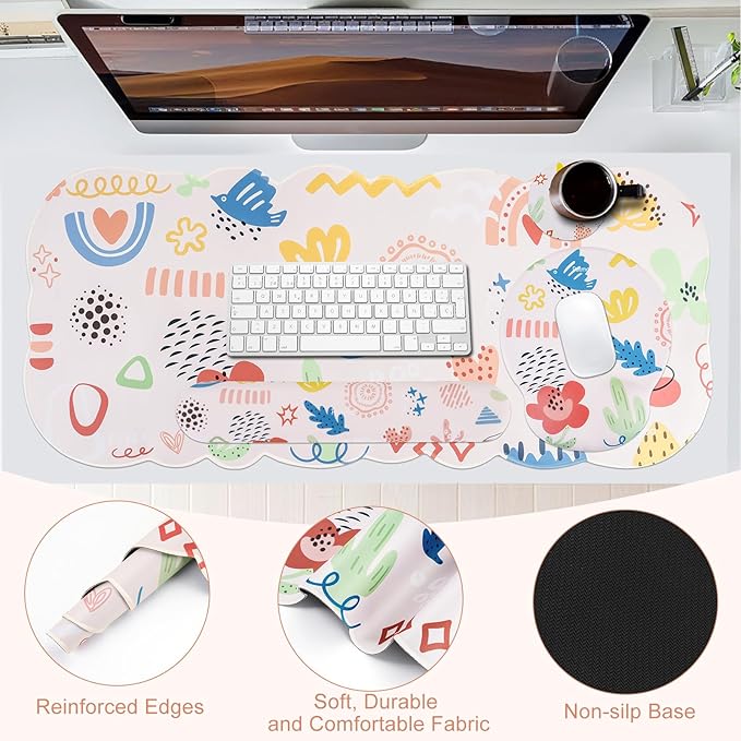 Petmolico Wrist Rest Set with Computer Keyboard Desk PadMouse Wrist RestKeyboard Typing Wrist Pad and Cup CoastersErgonomic Design for Typing Pain Relief [Pink]