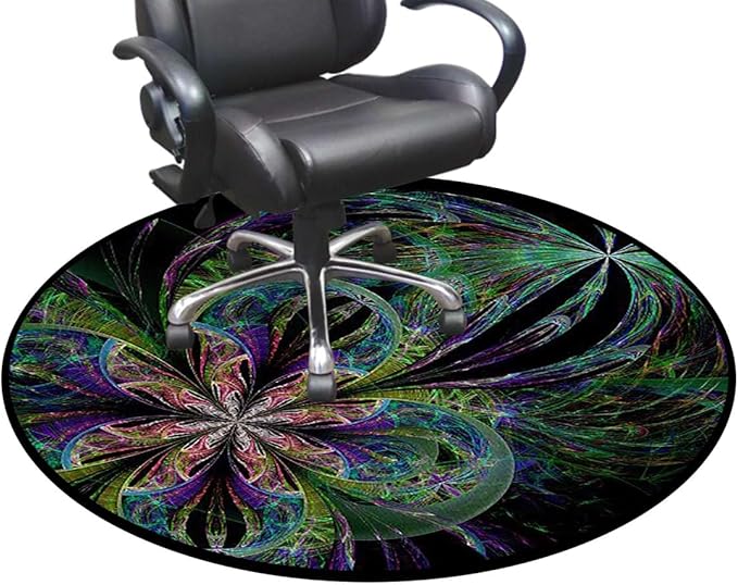 Multicolor Round Rug Soft Distressed Kitchen Round Area Rug Non Slip Non-Shedding Laundry Room Mat Low Pile Entry Floor Carpet Petals Arranged in Vortex Abstract Swirling Diameter 39.4 in