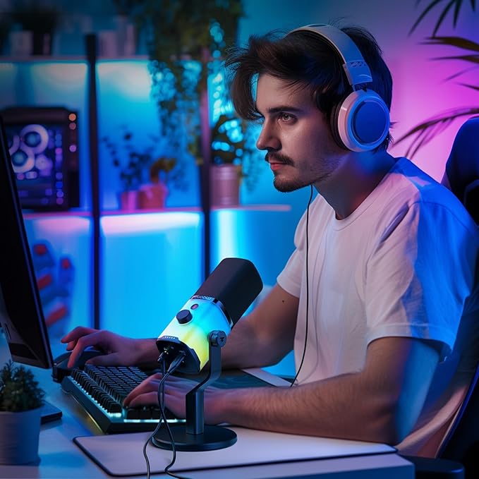 MAONO USB/XLR Podcasting Microphone for PC Gaming Streaming Dynamic Mic with Mute Button Software-RGB Desktop StandComputer Mic for Video Studio Recording-PD100XRGB