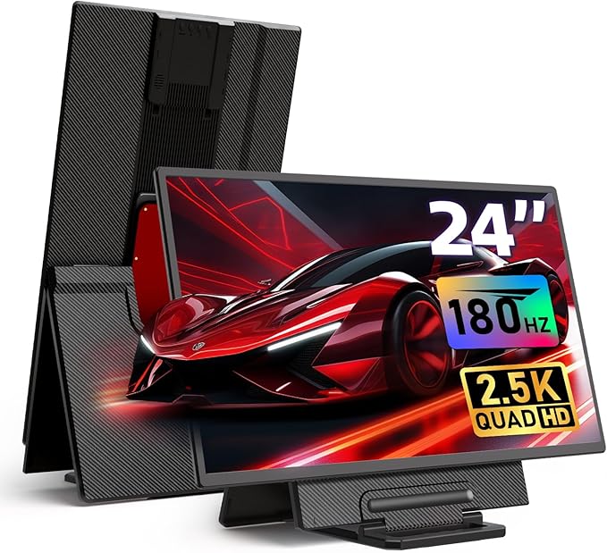 24 2.5K 180Hz Portable Monitor - Laptop Screen Extender 112% sRGB Wide Color HDR HDMI USB C Travel External Display with Stand Gaming Monitor for Computer PC Phone Game Console