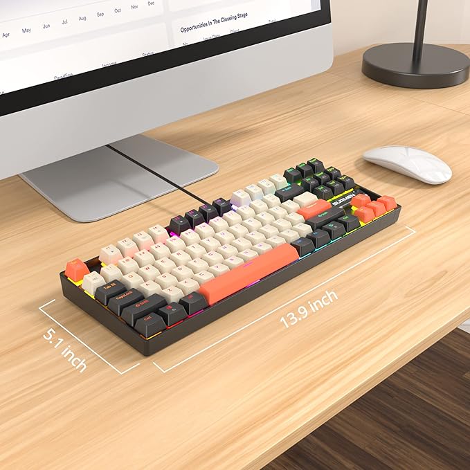 Fogruaden RGB Wired 75% Percent Mechanical Keyboard with Red Switch TKL Mechanical Keyboard 75 Percent 87 Keys NKRO Compact Gaming Keyboard 75% for Win/Mac Laptop PC Gamer (Carbon/87)