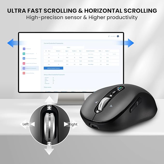 Wireless Bluetooth MouseMulti Device Ergo Computer MousesMetal 4-Way Super Scrolling± 3200 DPI10 ButtonsPlug&ampPlayQuietRechargeableUSB Cordless Mice for LaptopTabletMaciPadPCPhone (Gre