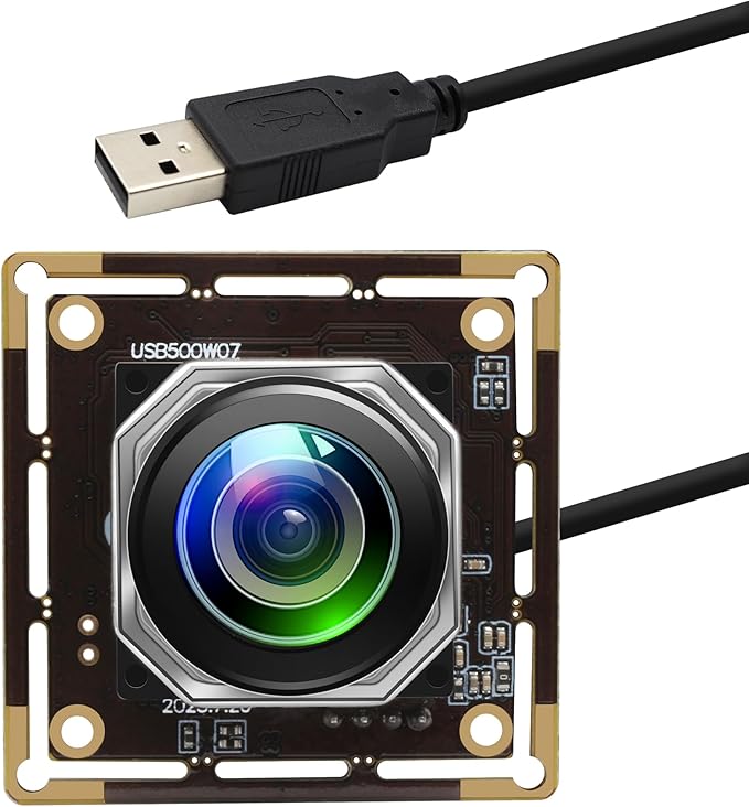 USB Camera Module 5Megapixels 1944P 30fps Color Camera Module with 185Degree Autofocus Fisheye Lens Lightburn Webcam for Linux Mac OS Raspberry pi Widely Used in Industrial Security Monitoring