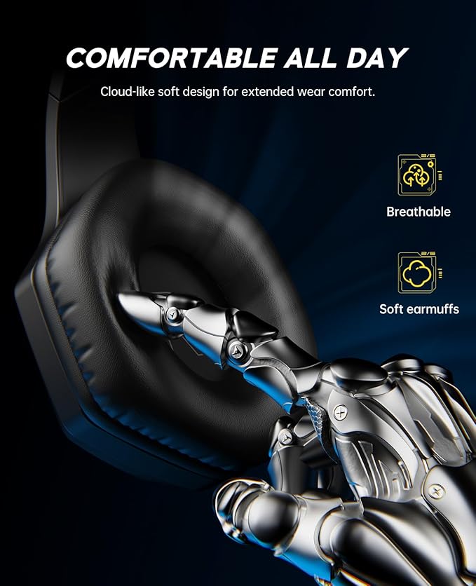 EKSA 2.4GHz Wireless Gaming Headset for PS5PS4PCSwitchMobileMac Bluetooth Gaming Headphones with ENC Microphone RGB 20ms Latency 120H Battery 7.1 Surround Sound Headset 3.5mm Audio Cable