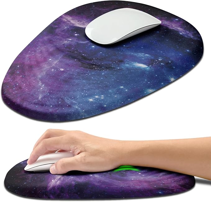 Hokafenle Ergonomic Mouse Pad Wrist Support with Stepped-Wedge Design Wrist Rest Pain Relief Mousepad Filled with Memory Foam Carpal Tunnel Mousepad for Wireless Mouse(12x8 inch Galaxy)