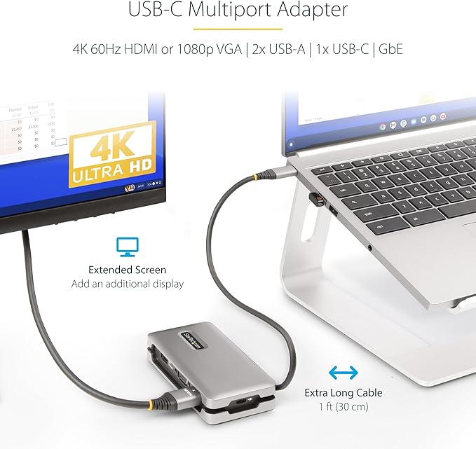 StarTech.com USB-C Docking Station for MacBook Pro M1 M2 M3 M4 and Windows 4K 60Hz HDMI or 1080p VGA Video USB 10Gbps Hub 100W Laptop Charging GbE 1ft/30cm Cable