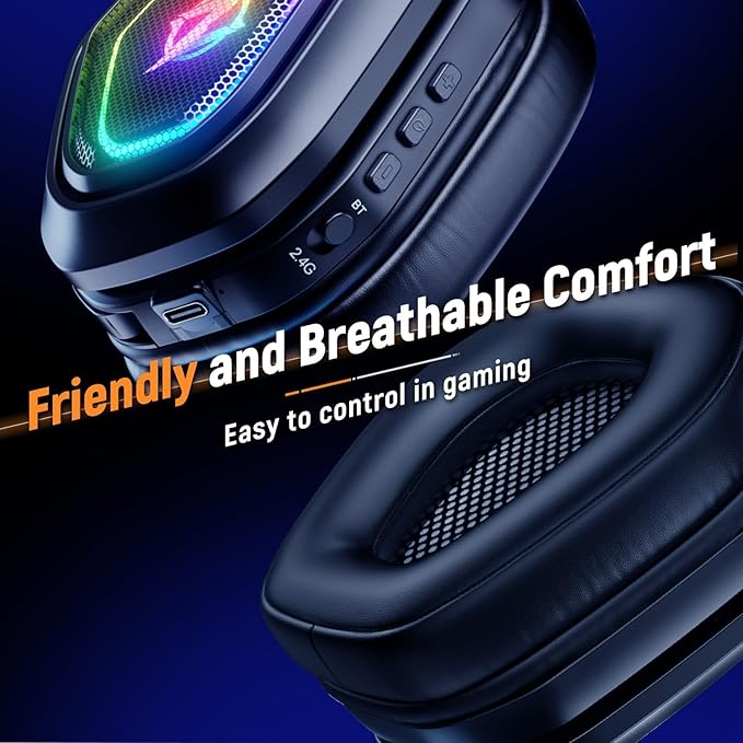 Ozeino Wireless Gaming Headset with Flip Microphone RGB Lighting Gaming Headphones for PS5 PS4 PC - 2.4GHz USB &amp Type C Transmitter