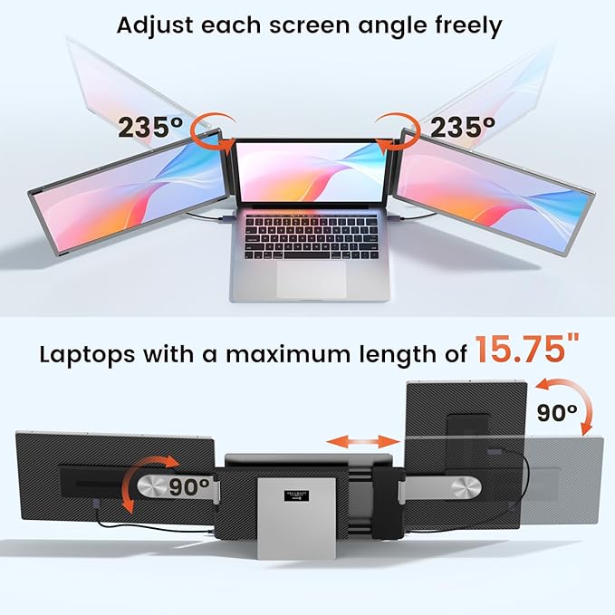 15.6 Laptop Screen Extender 1080P FHD Laptop Monitor Extender with 120% sRGB 235°Rotation Detachable Dual Monitor Plug &amp Play Triple Screen Compatible with Windows Mac Chrome
