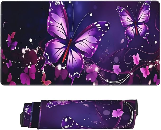 Purple Butterfly Desk Cover MatExtended Large Mouse PadComputer Laptop Mat Desk Decor for Office Game Home 30x16 Inch