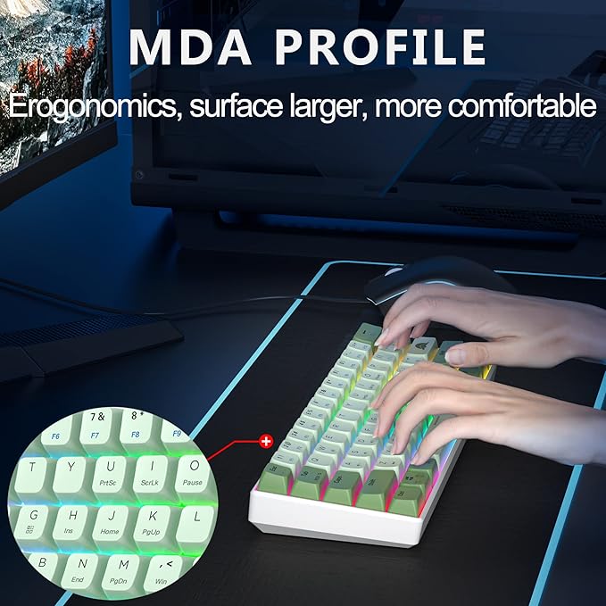 Fogruaden 60 Percent Mechanical Matcha Gaming Keyboard - 60% Red Switch RGB Backlit Wired with MDA PBT Keycaps for Win/Mac PC Laptop