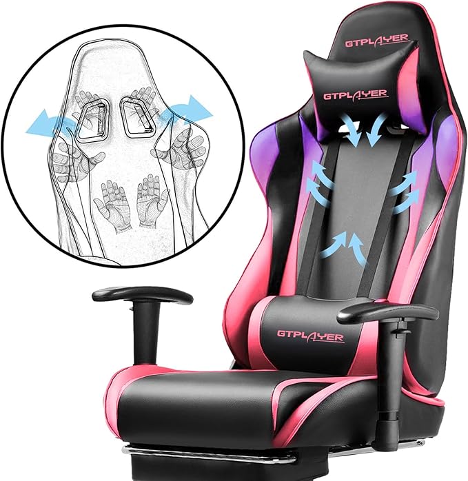 GTPLAYER Gaming Chair with Footrest Ergonomic Computer Game Desk Chair Reclining Game Chair Seat Height Adjustment Swivel Rocker with Headrest and Lumbar (Colorful)