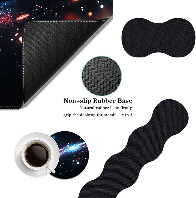 Mouse PadLarge Desk Mat Set 4in1 XL Mousepad + Keyboard Wrist Rest+Mouse Wrist Rest+Coaster with Ergonomic Desk Pad for Home Office Table Computer Cover -Colorful Galaxy Nebula