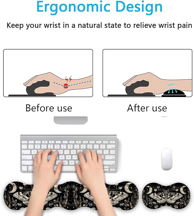 Keyboard Wrist Rest SetMemory Foam Wrist Support Mouse Pad31.5x11.8 Desk Mat for Comfortable Typing &amp Pain ReliefNon-Slip Base for Office &amp Home Use - Mushroom Moth