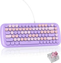 Purple Creamy Mechanical Gaming Keyboard Aesthetic Keyboard w/White Backlit 84 Keys Cute Retro Typewriter Computer Keyboard Wired w/Pink Switch Round Keycap for Windows/PC/PS5 (Purple)