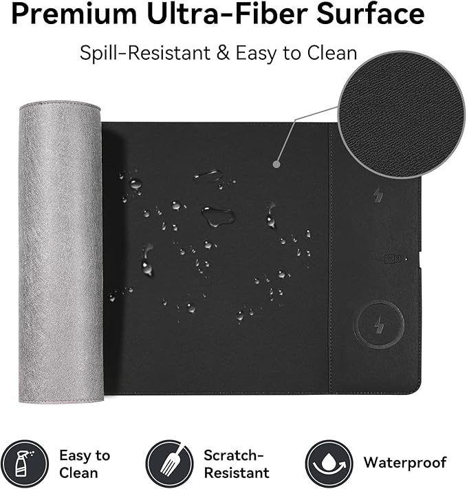 Wireless Charging Mouse Pad 15W Fast Charge Magnetic Charger Desk Pad Large Office Desk Mat (35.4x16.9) with Ultra-Smooth Surface Black Computer Mousepad for MacBook PC Laptop