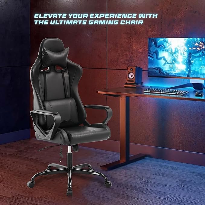 PayLessHere High Back Gaming Chair PC Computer Chair with Lumbar Support Arms Headrest Executive Racing Style Ergonomic Office Chair with Adjustable Rolling Swivel PU Leather Desk Chair
