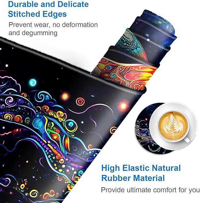Large Mouse Pad and Keyboard Wrist Rest Desk Pad for Keyboard and Mouse 4-in-1 Large Gaming Mouse Pad with Wrist Support Desk Mat for Home Office Study GameColorful Jellyfish