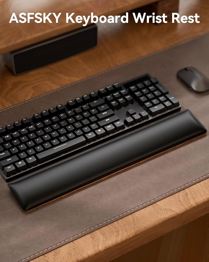 Keyboard Wrist Rest with Memory Foam Anti-Slip Rubber Base Ergonomic Wooden Wrist Rest for Mechanical Keyboard Durable and Easy to Clean for Gamer Staff (Walnut)