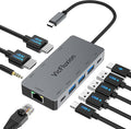 USB C Docking Station Dual Monitor 9-in-1 USB Hub with 2 HDMI 4K@60HZ 1×1000Mbps Ethernet 3× USB 3.0 1× Type C 1× PD Charging 1×3.5mm Audio HDMI Adapter for Laptops/Computer/Tablets/Mac/Windows