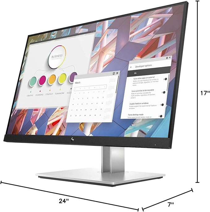 HP EliteDisplay E24 G4 24 Inch IPS LED Backlit FHD 1920 x 1080 Blue Light Filter HDMI VGA DisplayPort Monitor (Renewed)