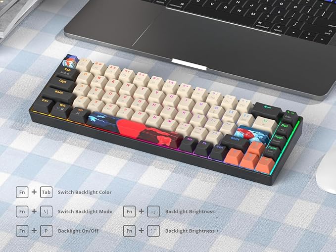 Orange Mechanical Gaming Keyboard 65 Percent Red Switch RGB Keyboard 65% 68 Keys Small Wired Key board PBT Keycaps Anti-Ghosting Mini Keyboards for Business Trips Game/Office (68 Carbon)
