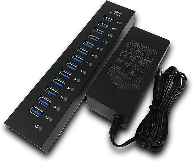 13-Port USB 3.0 Aluminum Hub (All Data/Charging BC 1.2) 12V/5A Premium Power Adapter (UGT-AH131U3-BK)