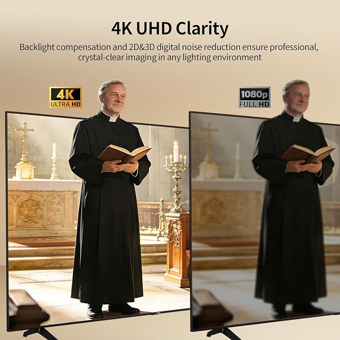 4K NDI PTZ Camera AI Voice Tracking NDI® HX2 12x Optical Zoom Conference Camera System Gesture Control Built-in 4 Mics Auto Framing HDMI/LAN/USB 4K Webcam for Church Conference Livestream