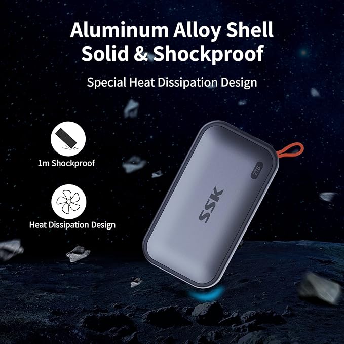 SSK Portable SSD 2TB External Solid State Drives up to 1050MB/s USB C SSD External Hard Drive USB 3.2 Gen2 for iPhone 15/Pro Windows Mac Android Phones and Tablets